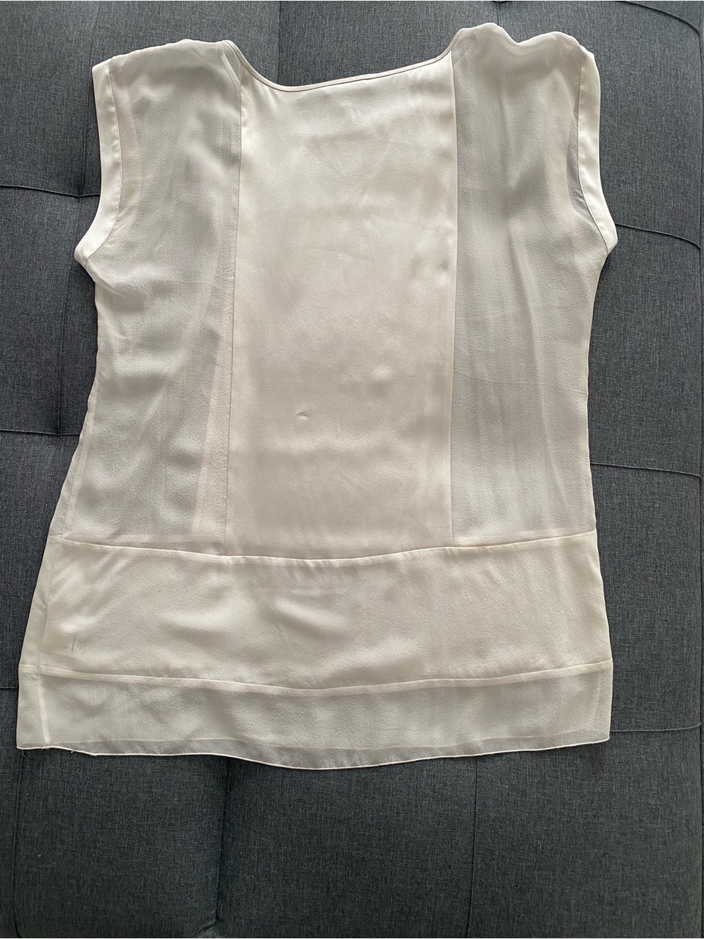 Eileen Fisher Cream Sheer Overlay Sleeveless Blouse - Picture 3 of 6